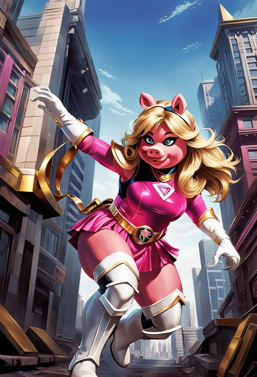 Miss Piggy as Pink Power Ranger, Comic Book Art