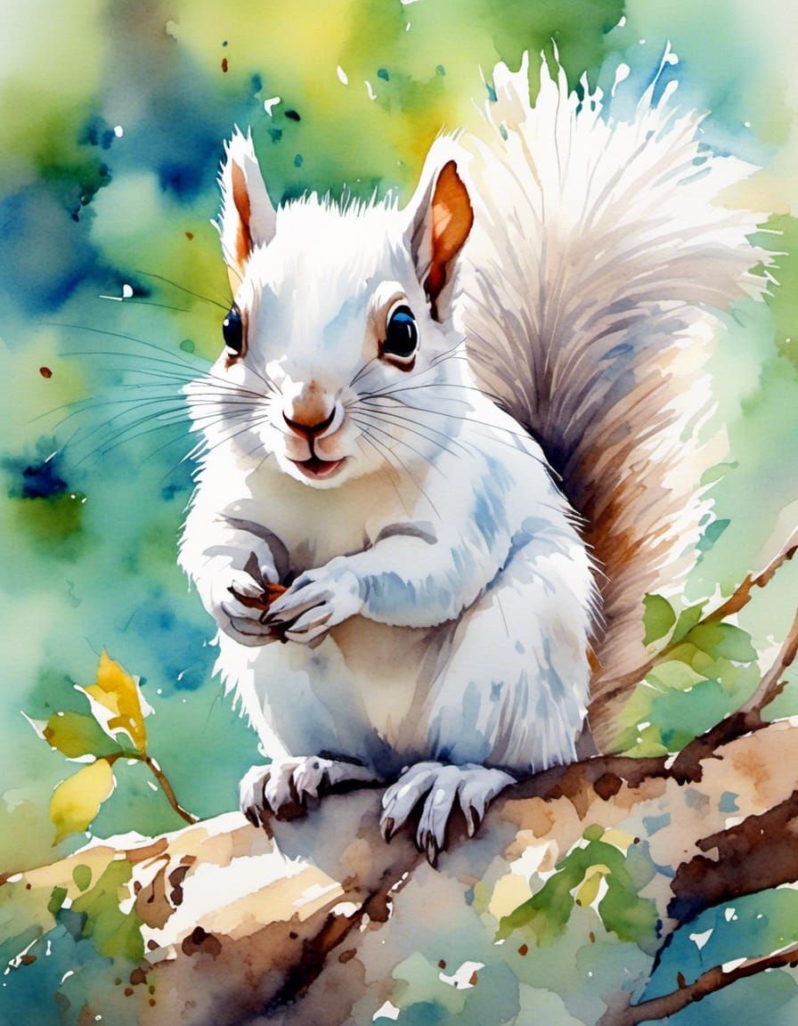 Cute Squirrel in Chibi Antique Watercolor Style