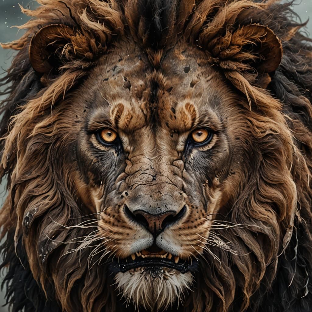 Scarred Lion's Fierce Gaze