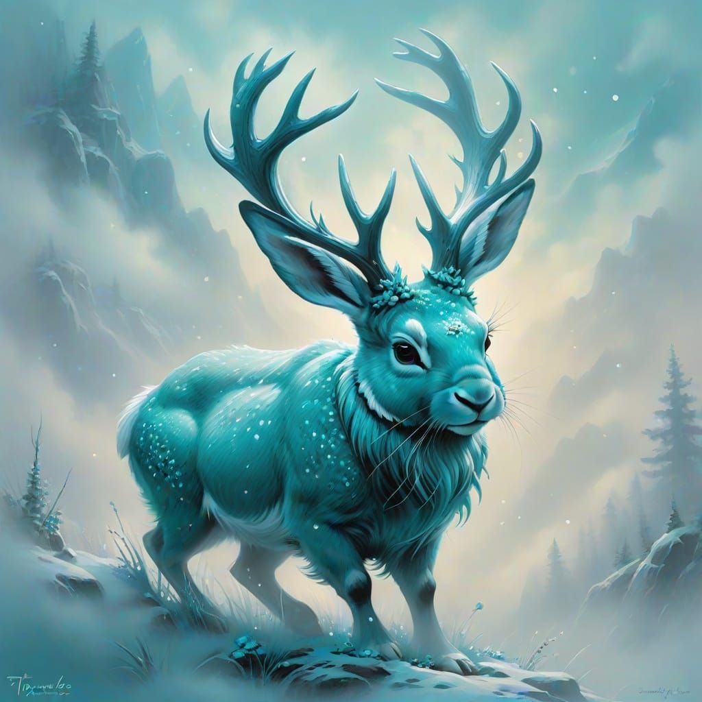 Ethereal Turquoise Jackalope in Monochromatic Fantasy