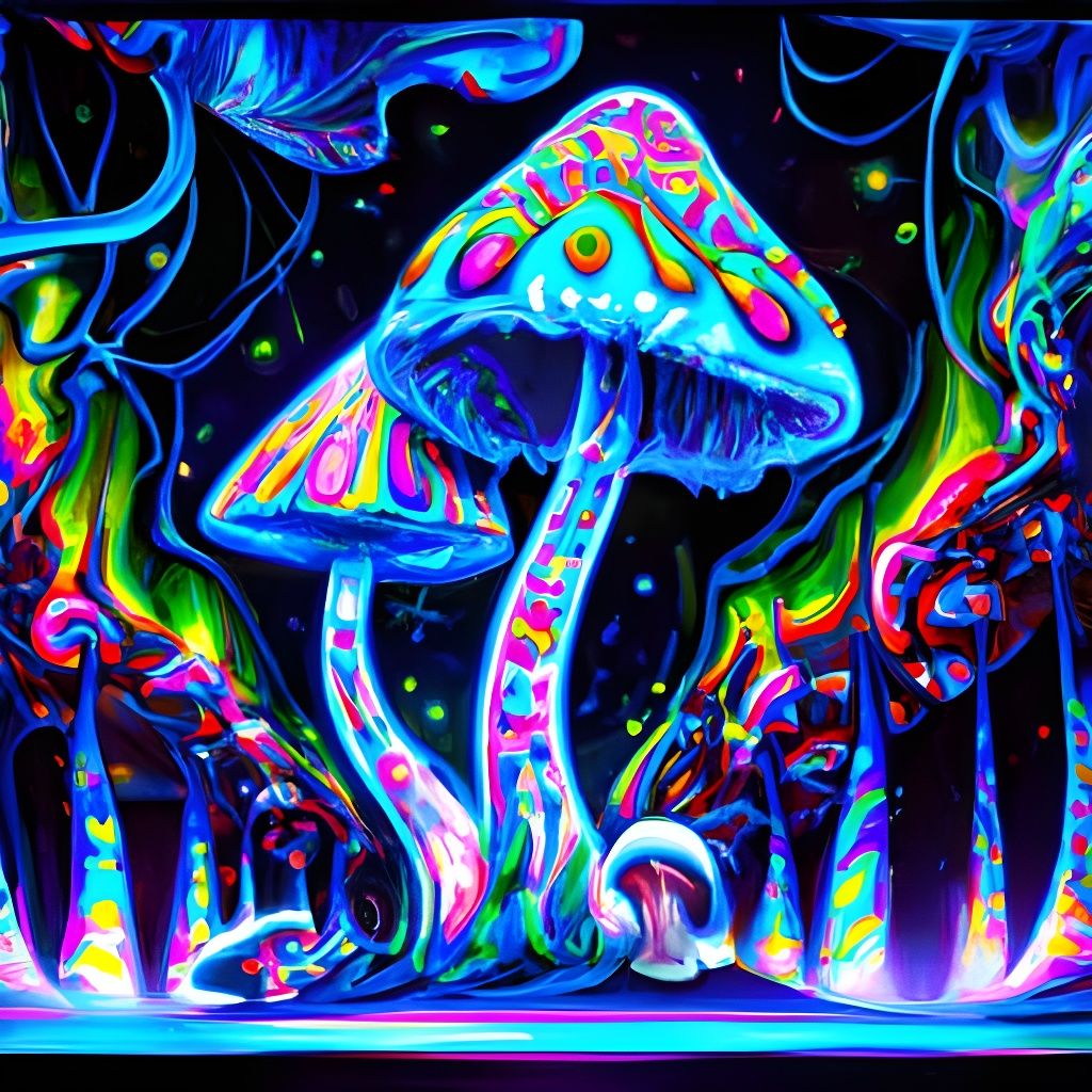 Giant Neon Toadstool in Surreal LSD Art