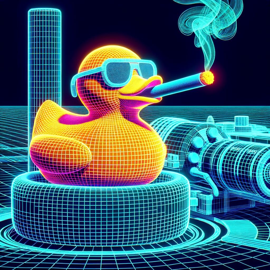 Rubber Duck Pilot in Neon Spacecraft