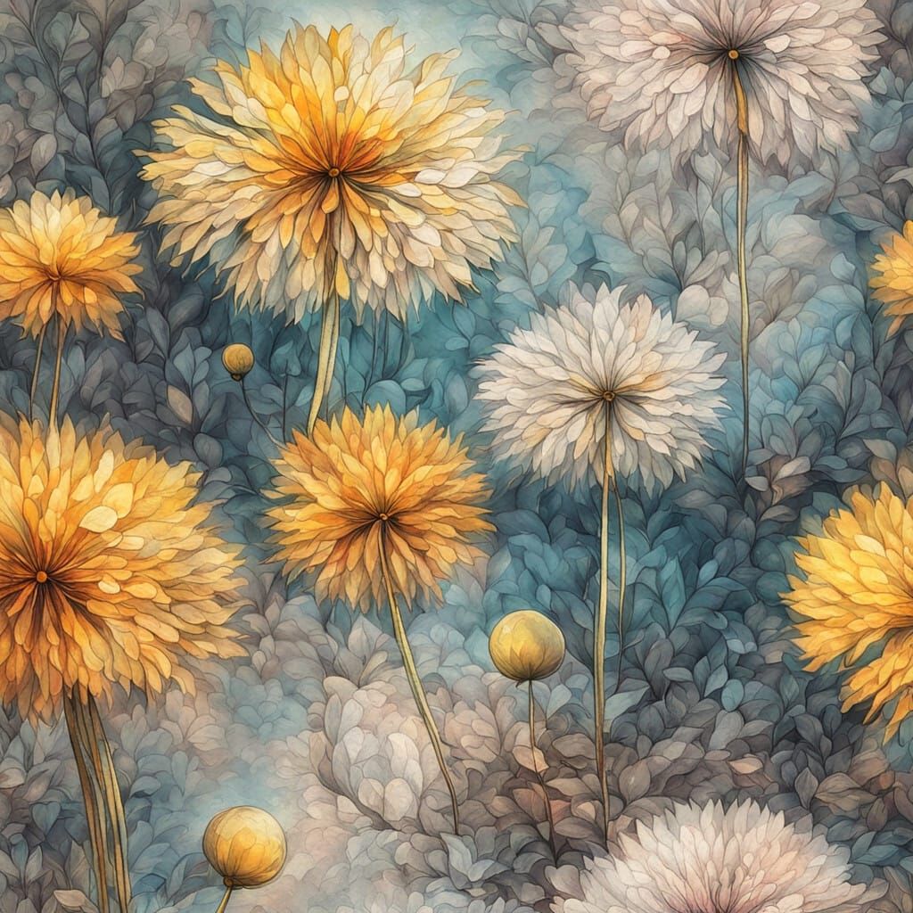 Vibrant Dandelion Blooms on Worn Newspaper