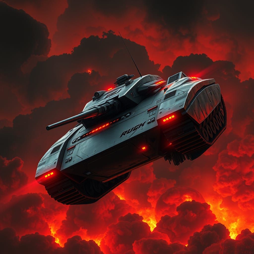 Cyberpunk Military Tank in a Dystopian Futurescape
