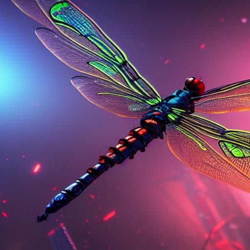 Cyberpunk Dragonfly with Intricate Details in 8K