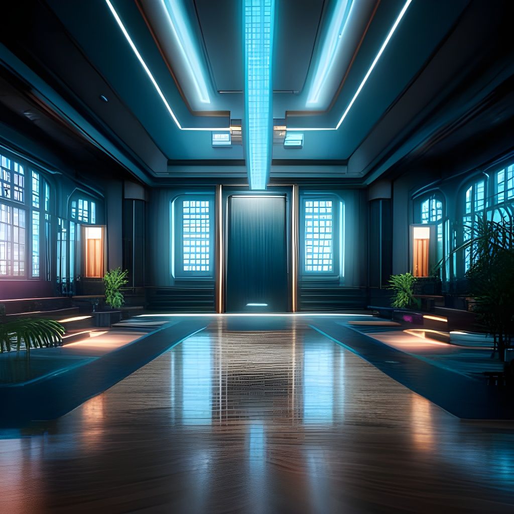 Dreamy Cyberpunk Hotel Lobby in 16k Resolution
