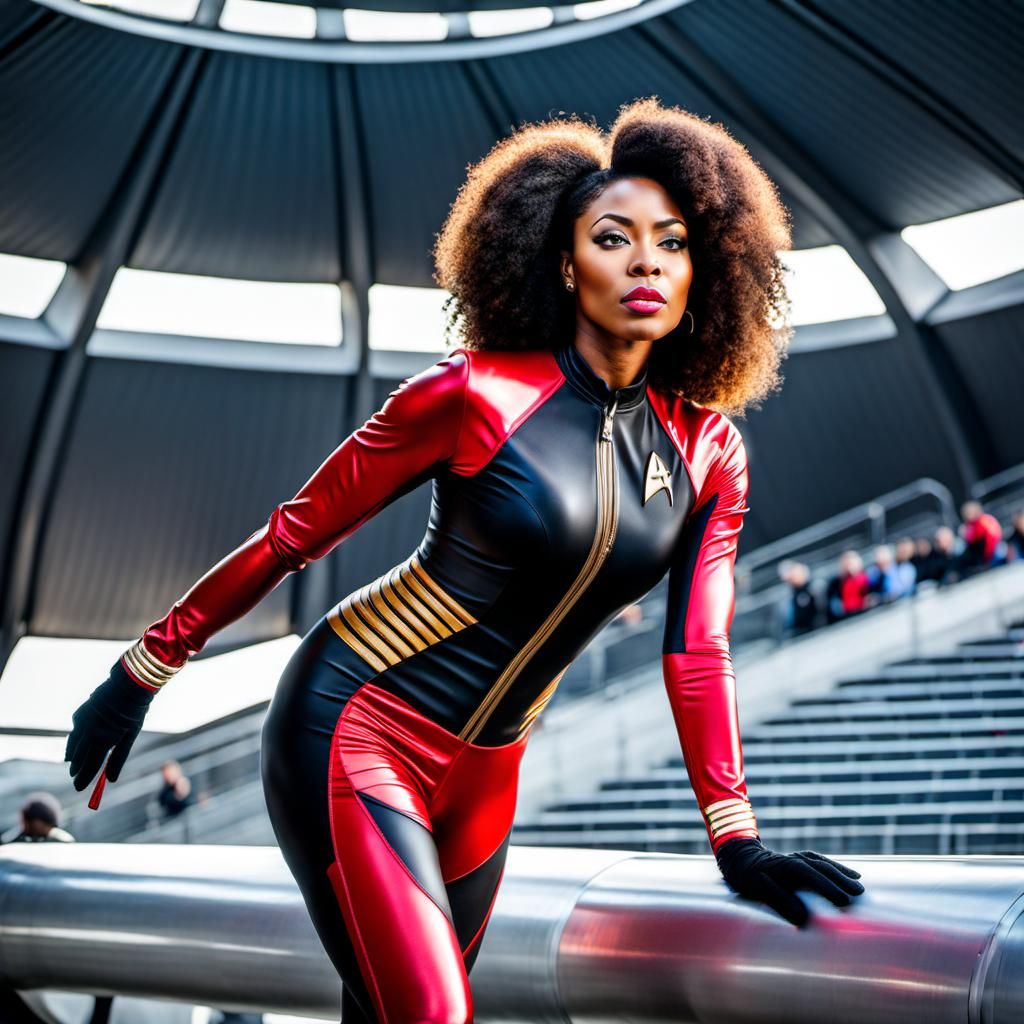Star Trek Inspired Woman in Latex Bodysuit, HDR Photo