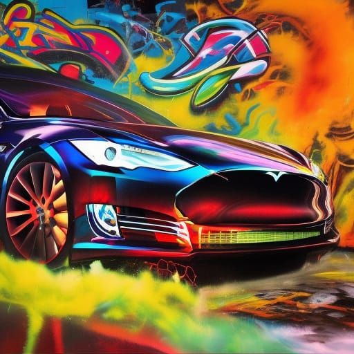 Tesla in Graffiti Street Art Style
