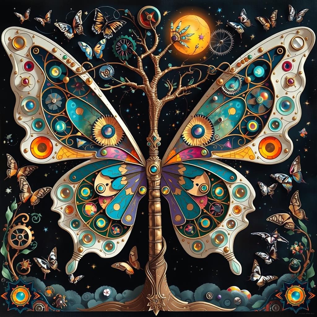 Steampunk Butterfly with Cosmic Wings in Digital Art Style