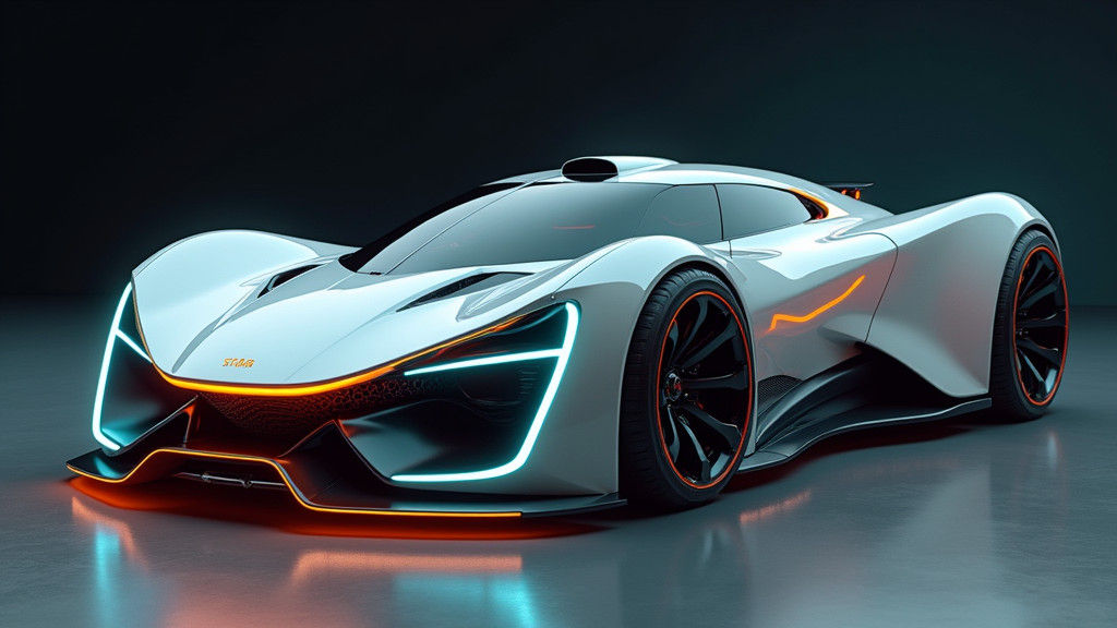 Sleek Futuristic Vehicle in Neon-Lit Cyberpunk Style
