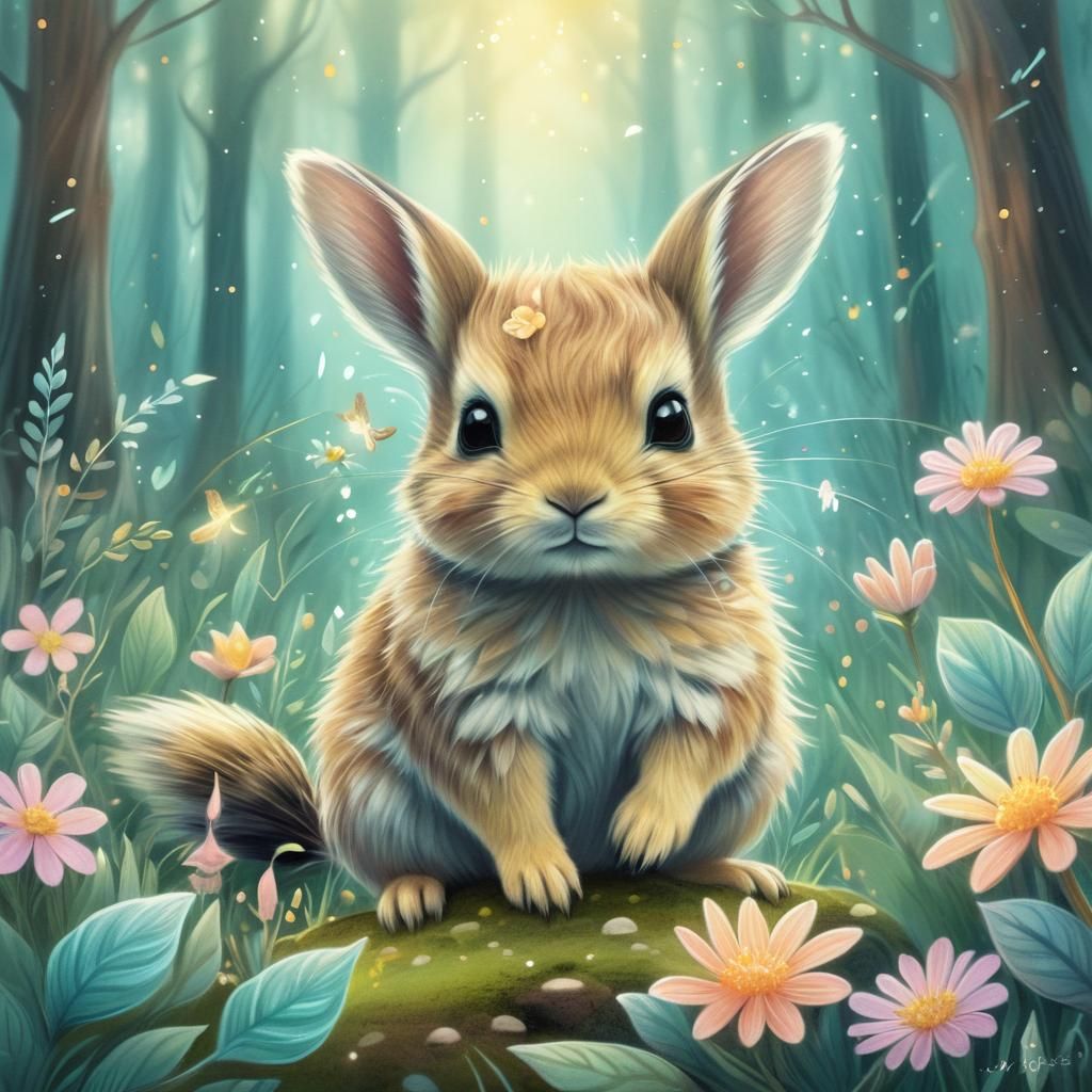 Enchanted Pika in Mystical Forest: Arthur Rackham Style