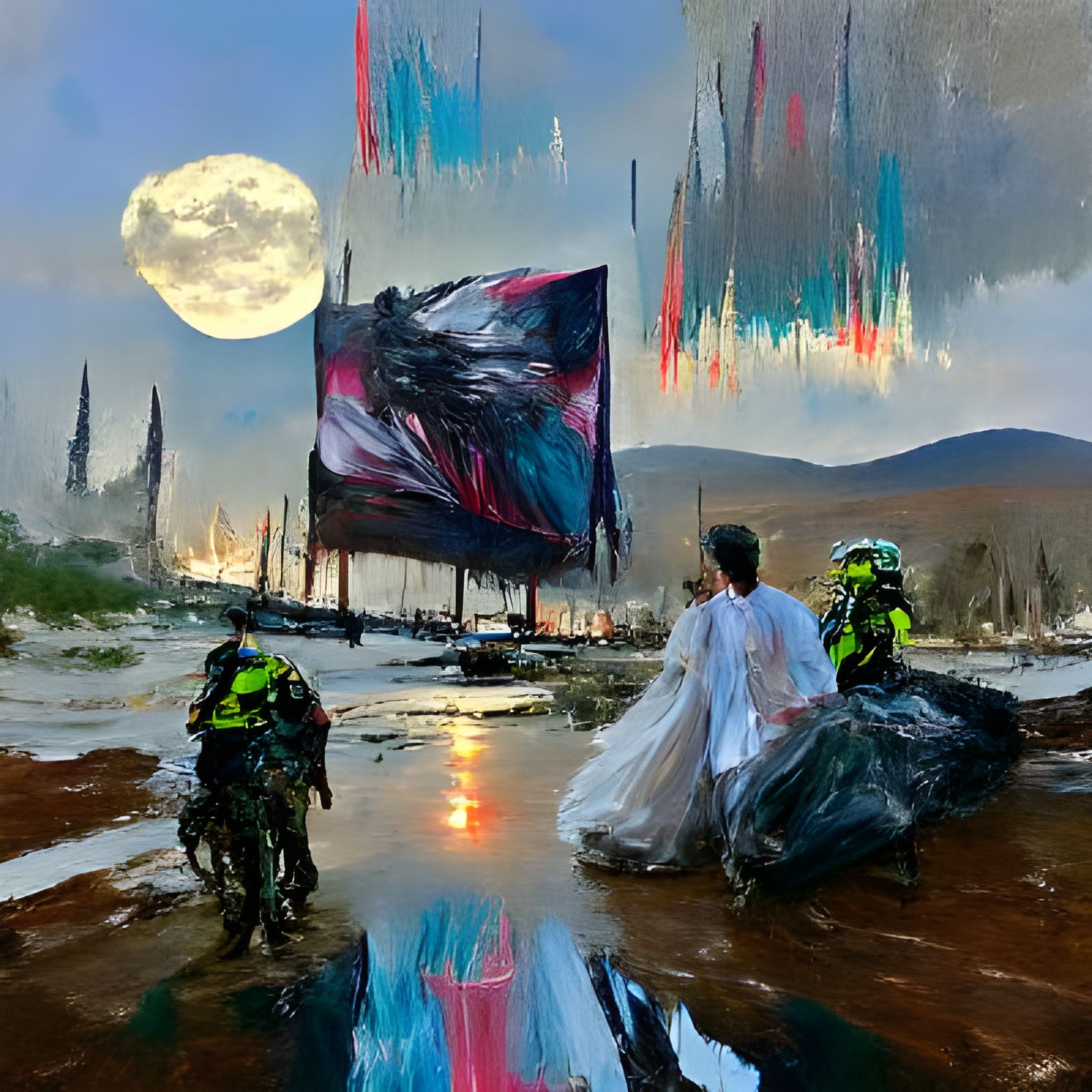 Ethereal Gothic Moonscape in Synthwave Acrylic Art