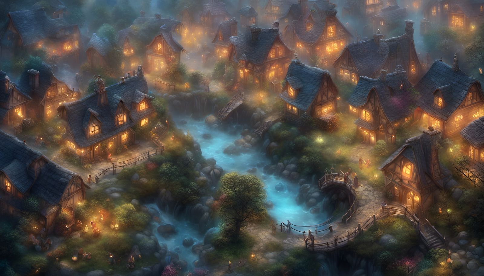 Ethereal Elf Village Macro View in Fantasy Style