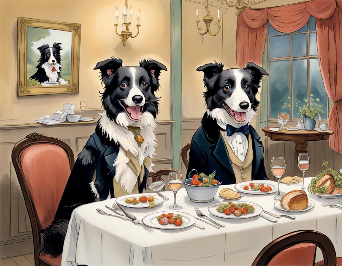 Border Collie Couple's Humorous French Restaurant Dinner