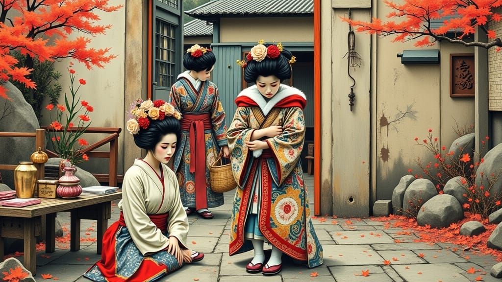 Samurai and Geisha in Ancient Japan: Melancholic Moment