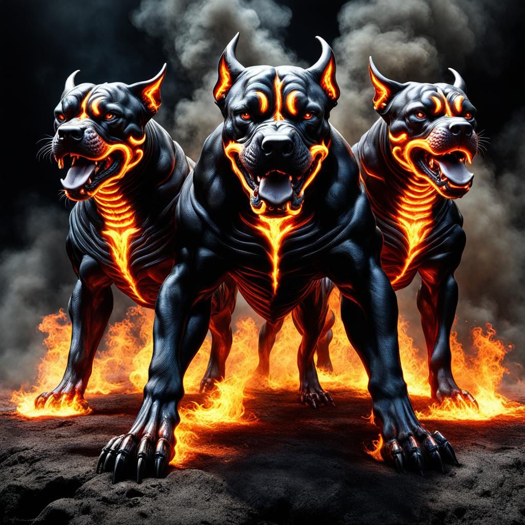 Fiery Cerberus 3D Render in Pop Art Style
