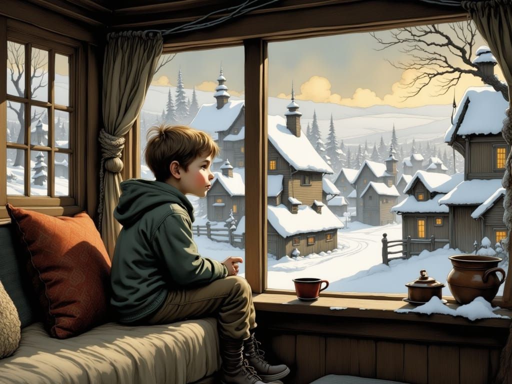 Whimsical Winter Scene in Intricate Detail