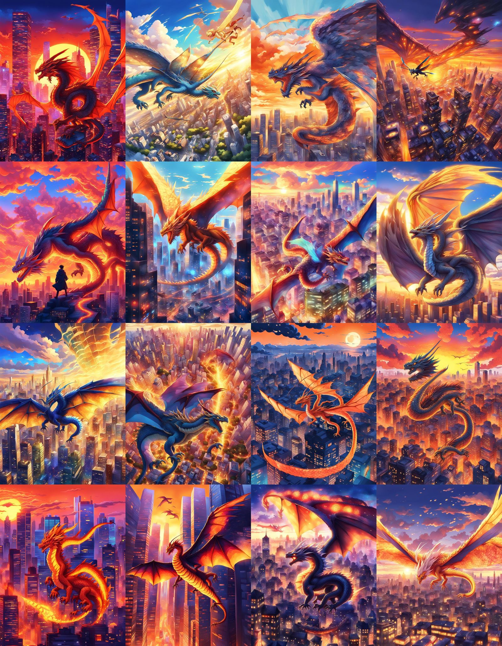 Dragon Soars Over City Seeking People in Anime Style