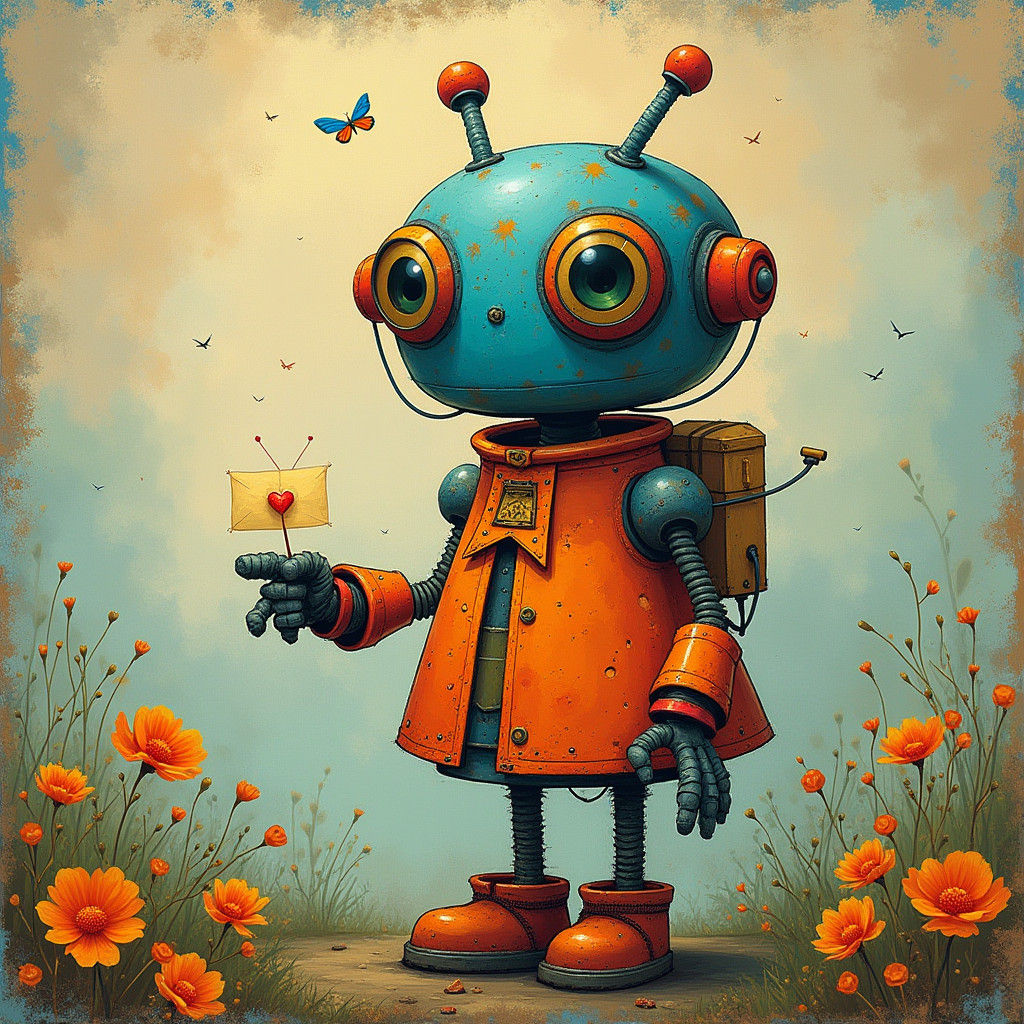 Tim Burton Robot with Hygge Vibe in Digital Art