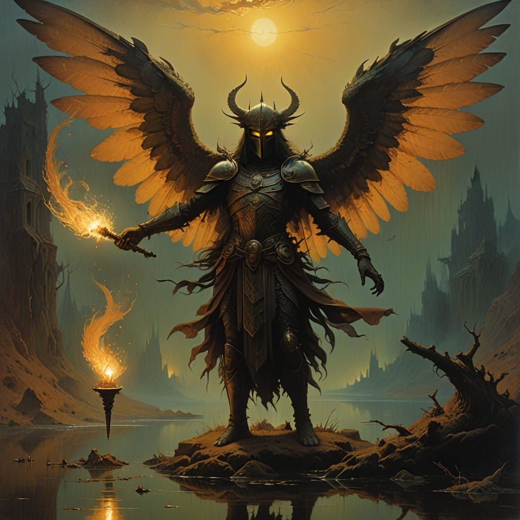 Winged Humanoid in Rustic HDR Acrylic Painting Style