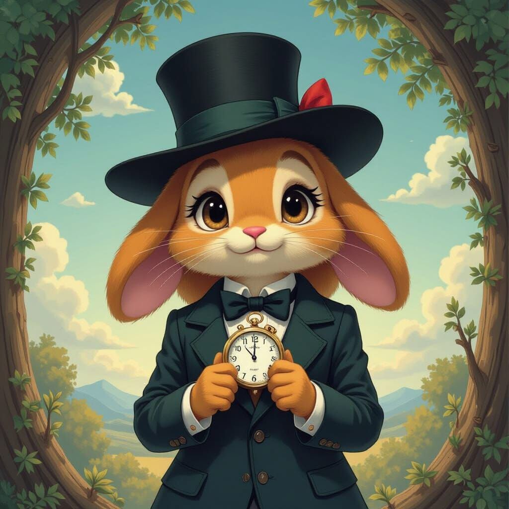 Alice's Anxious Rabbit in a Surreal Style