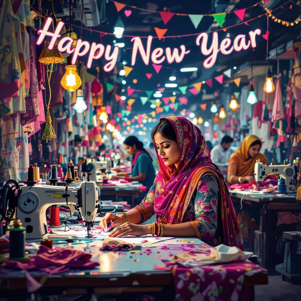Bangladeshi Woman Celebrates New Year in Garment Factory