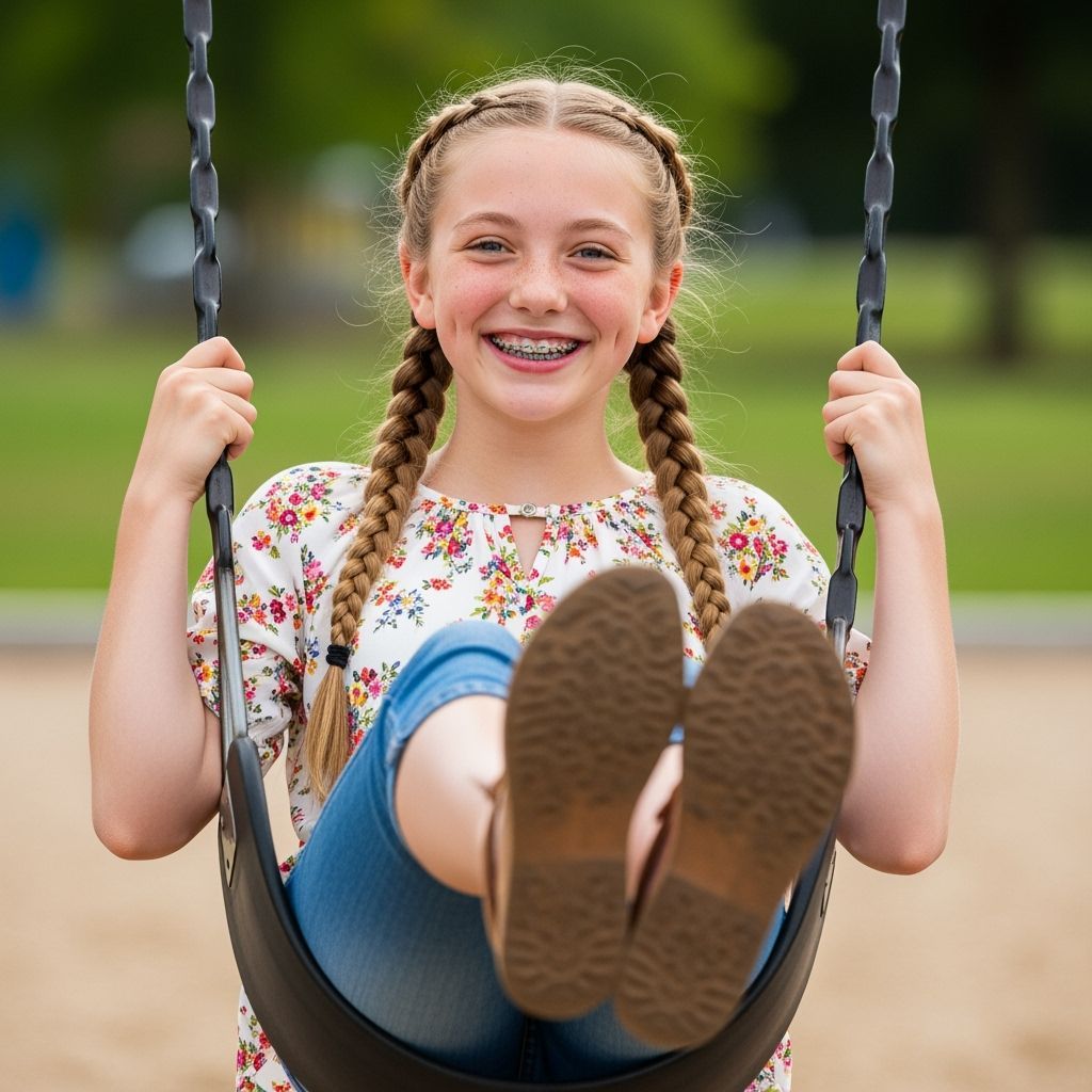 Hyperrealistic Portrait of Girl on Swing Set