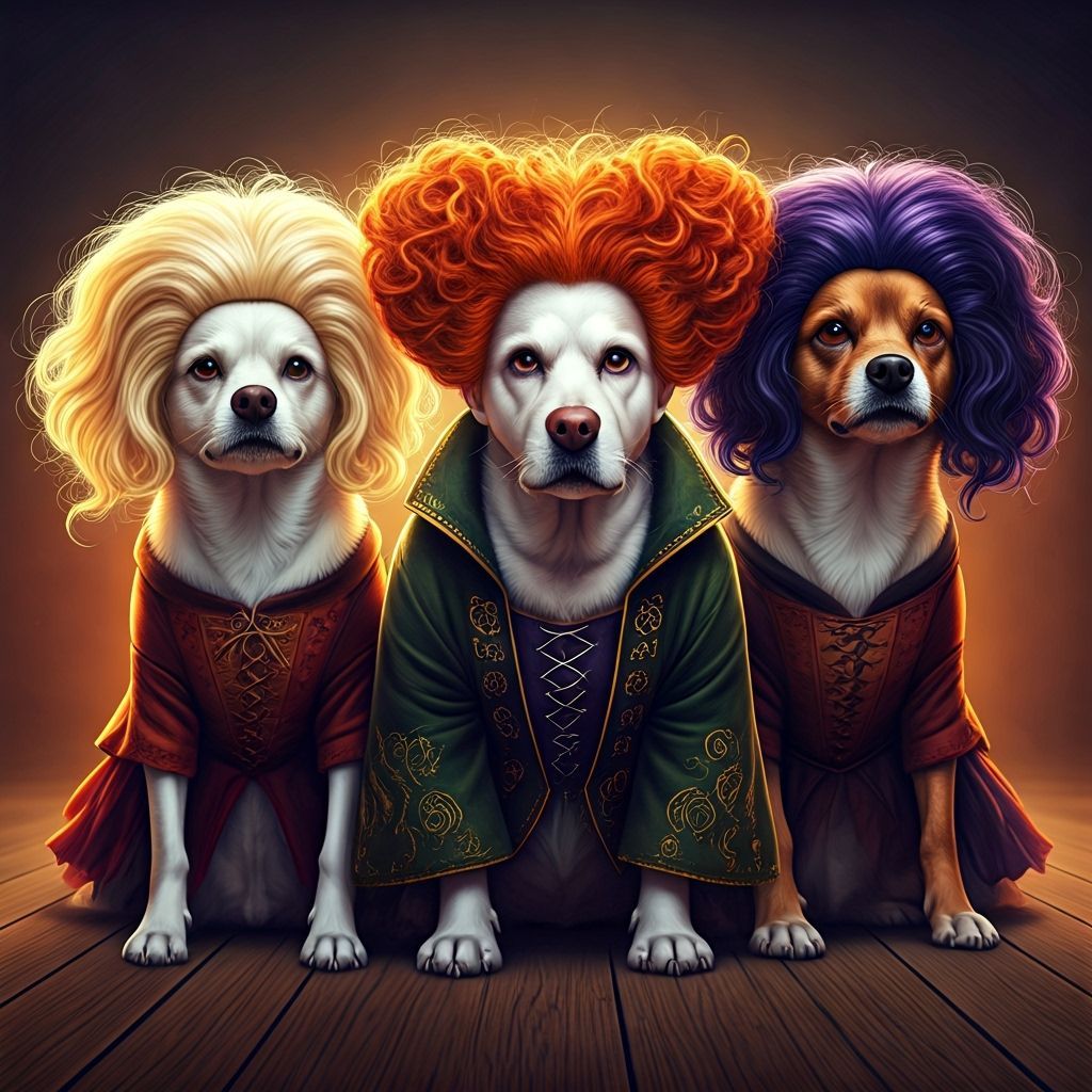 Three Dogs Dressed as Hocus Pocus Witches for Halloween