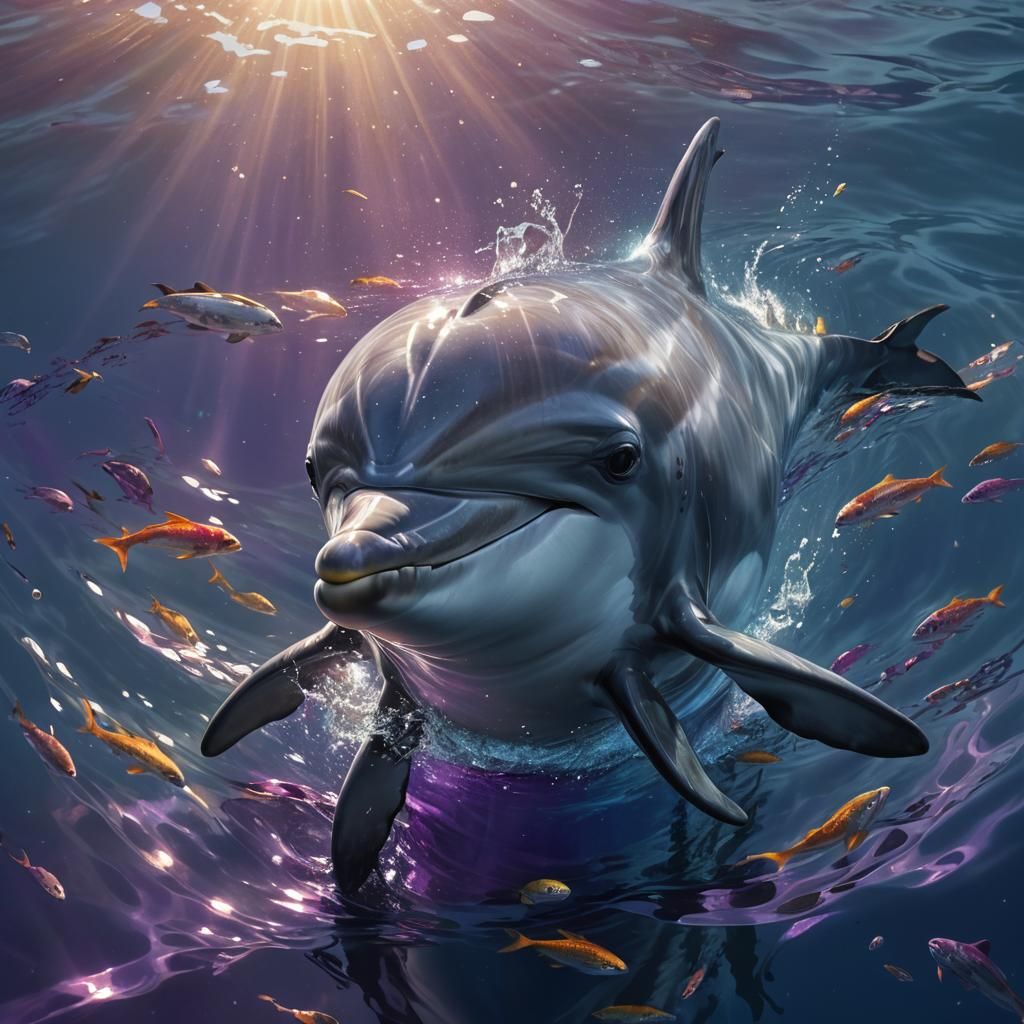 Hyperrealistic Dolphin Swimming in Sunlit Water