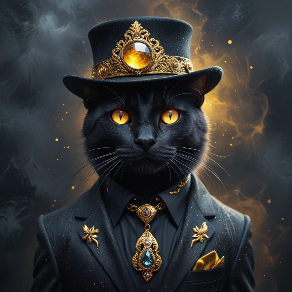 Cosmic Cat in Golden Jewelry: Oil Painting Style