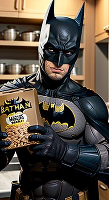 Batman Endorses Wheaties Cereal in Kitchen Setting