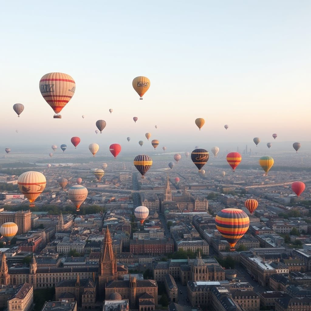 Hot Air Balloons Over London Cityscape