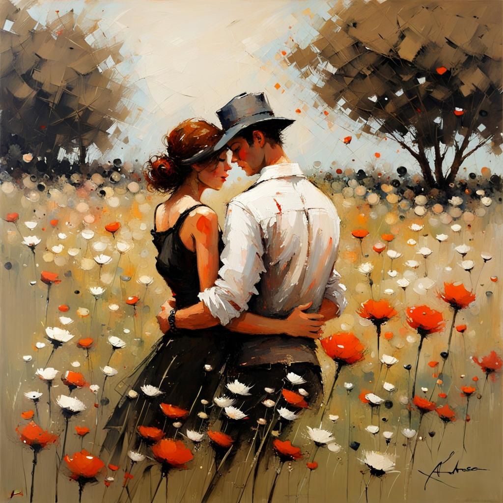 Spring Romance: Couple in Flower Meadow