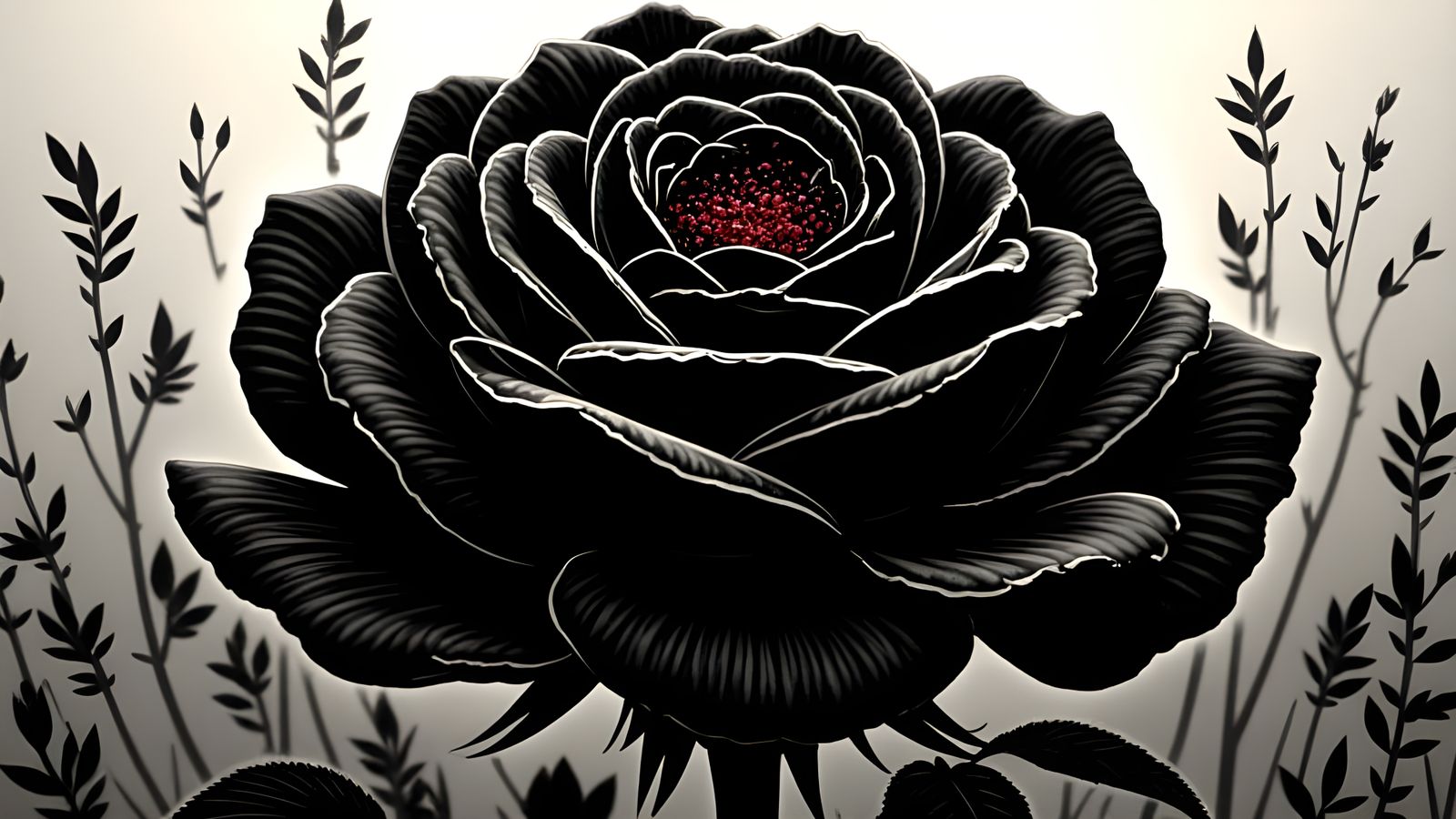 Surreal Black Rose Blooms in a Moonlit Garden