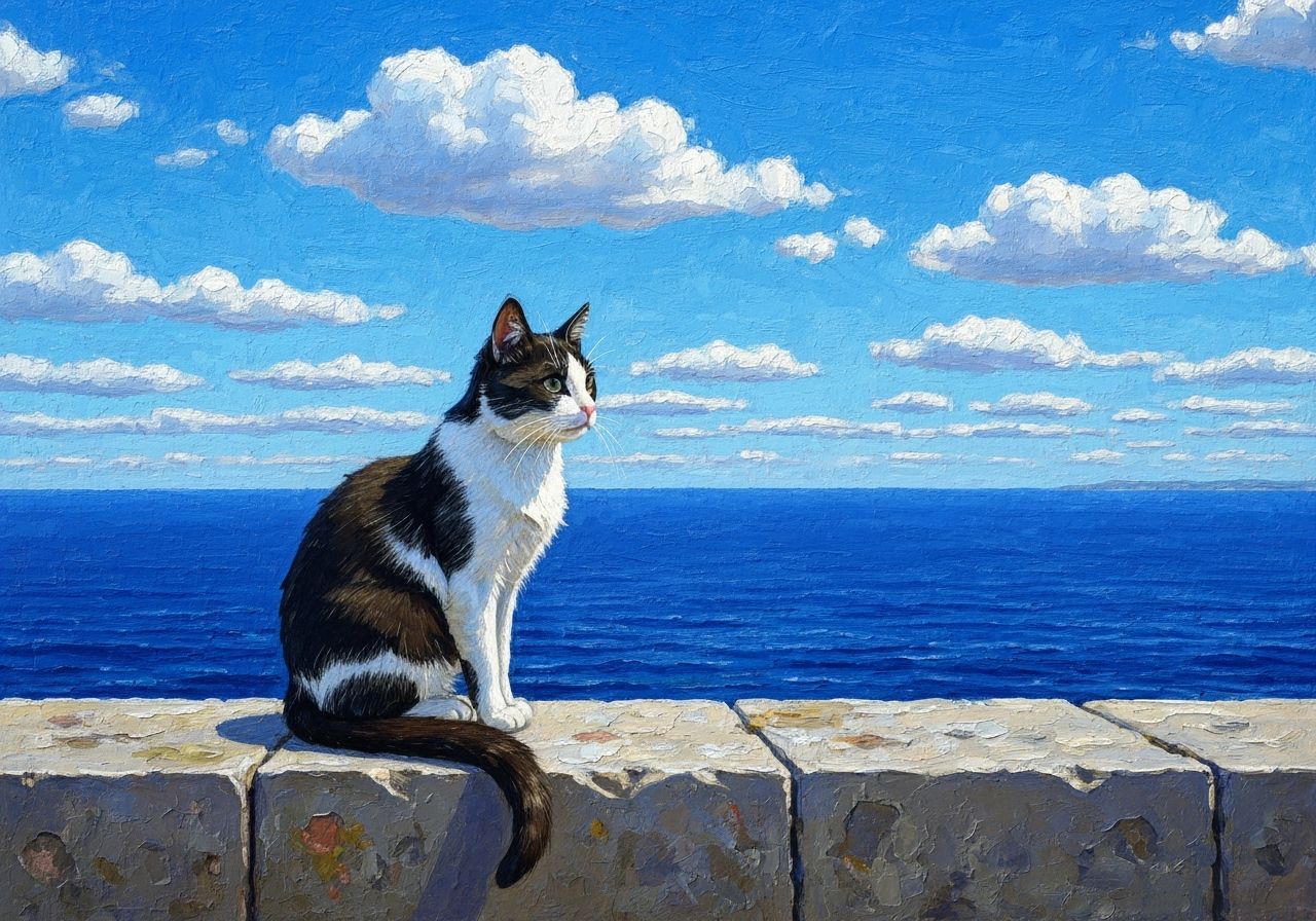 Cat Overlooking Water as Impressionist Painting