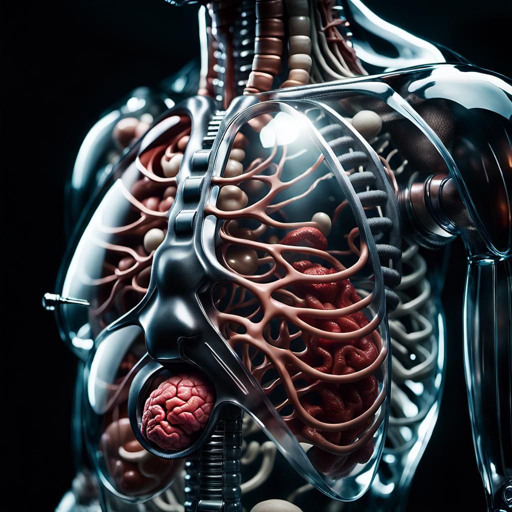 dark background,close up view,hyperrealistic, glass human bo...