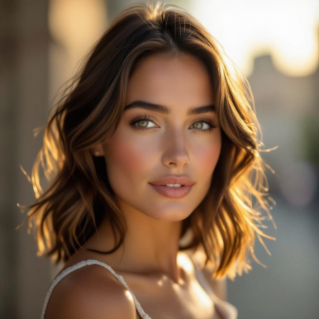 Photorealistic Portrait of a Woman in Golden Hour Light