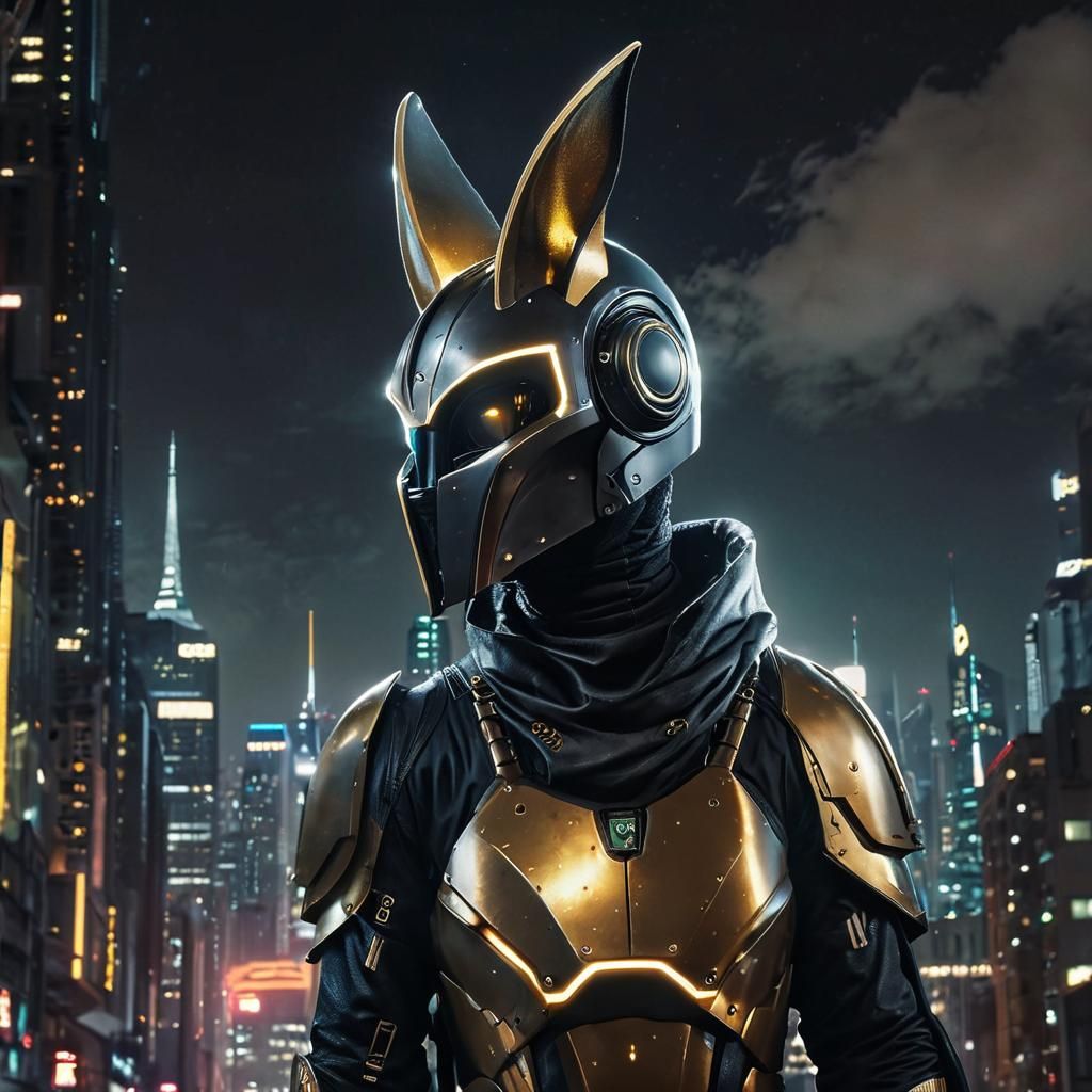 Aetherpunk Rabbit on Futuristic Cityscape