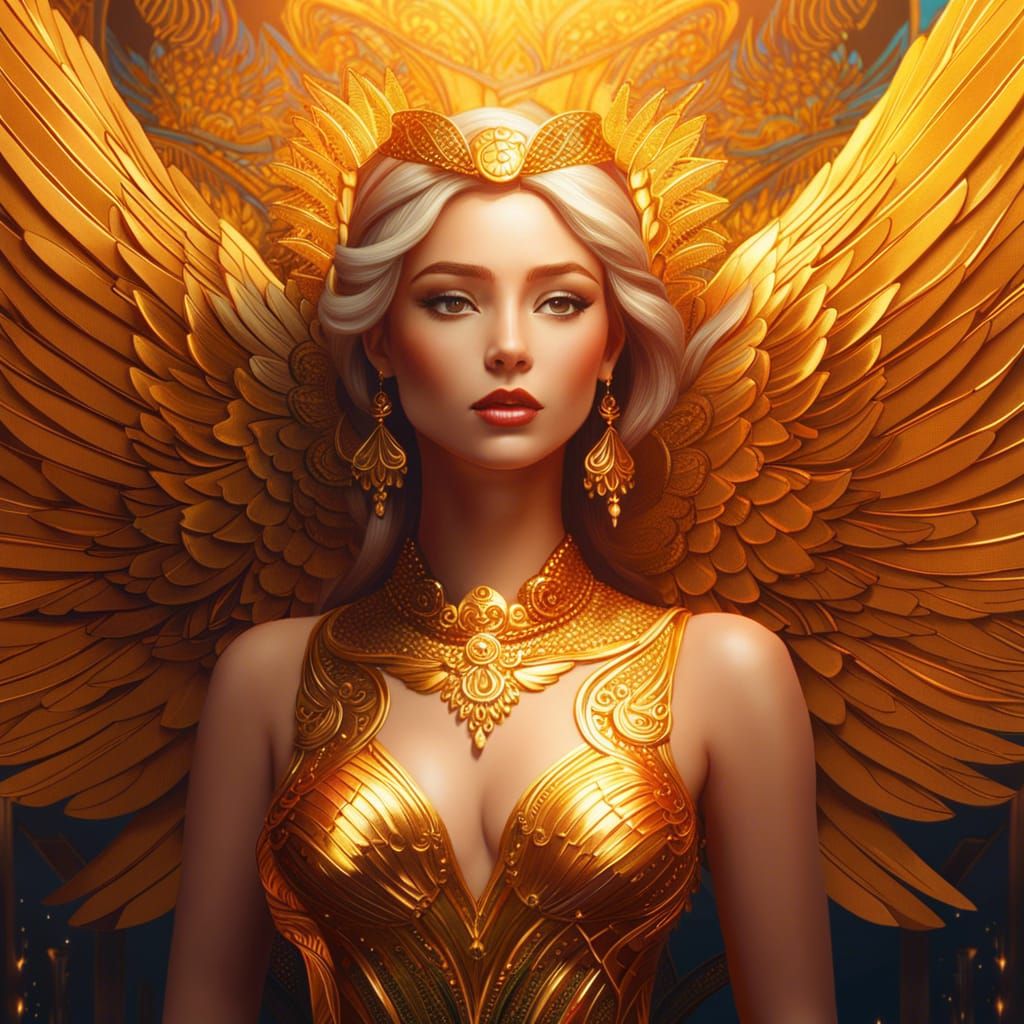 Majestic Goddess with Golden Wings