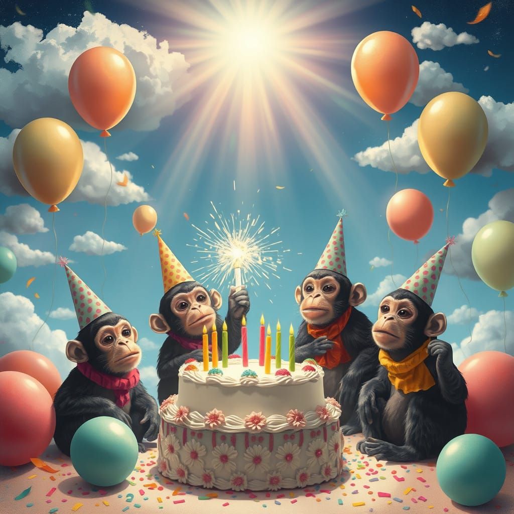 Monkeys Celebrate New Year's in Vibrant Party Attire