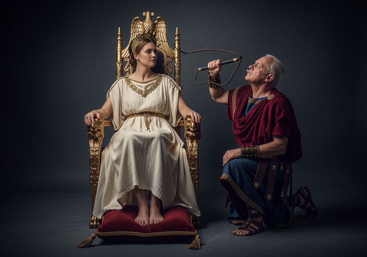Fierce Roman Empress on Eagle Throne, Dramatic Photography