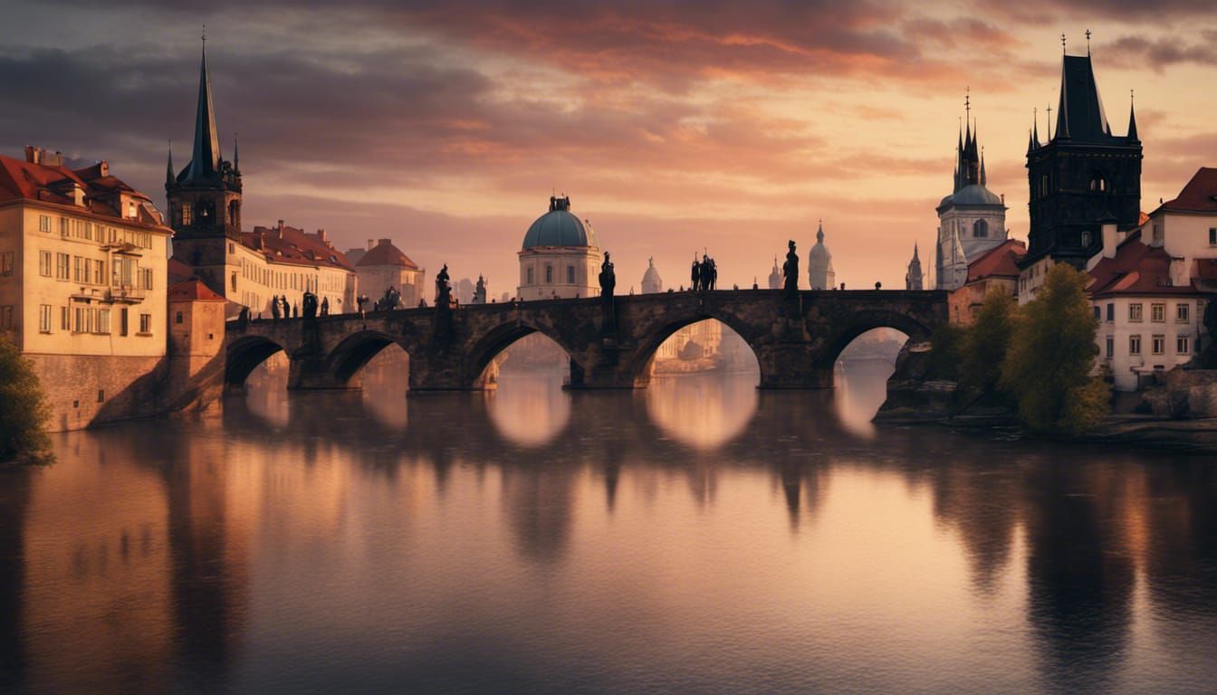 Charles Bridge at Sunset: Digital Matte Painting