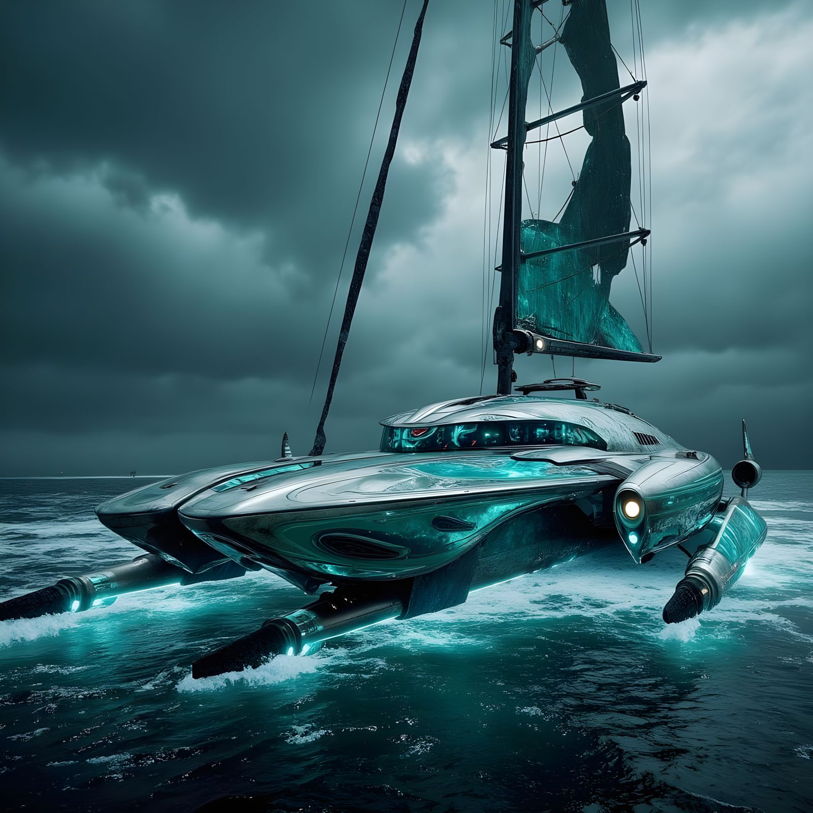 Avant-Garde Racing Yacht on Stormy Sea