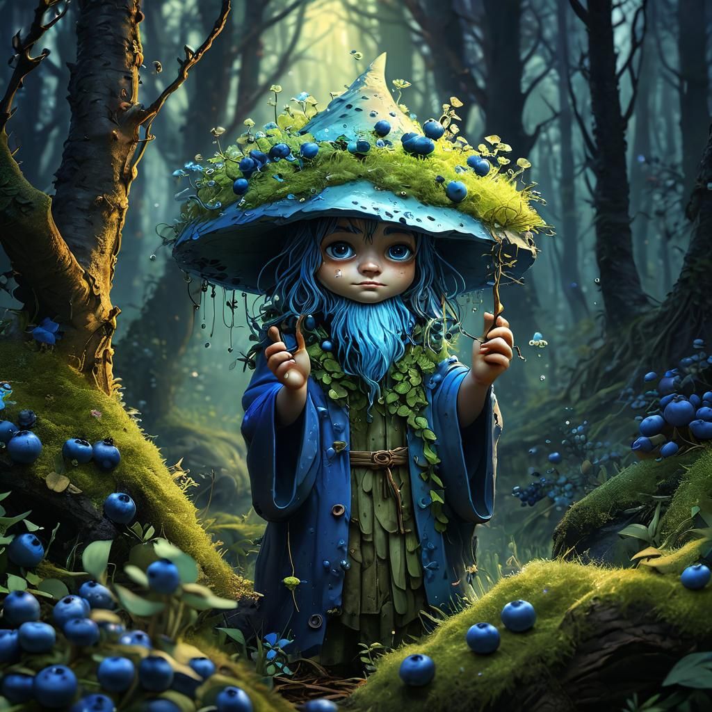 Blueberry Guardian: A Detailed Digital Illustration