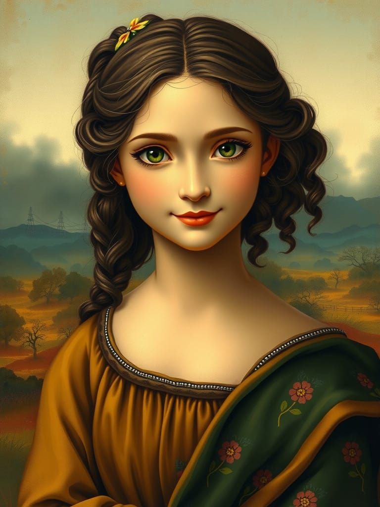 Enigmatic Lady in Whimsical Landscape