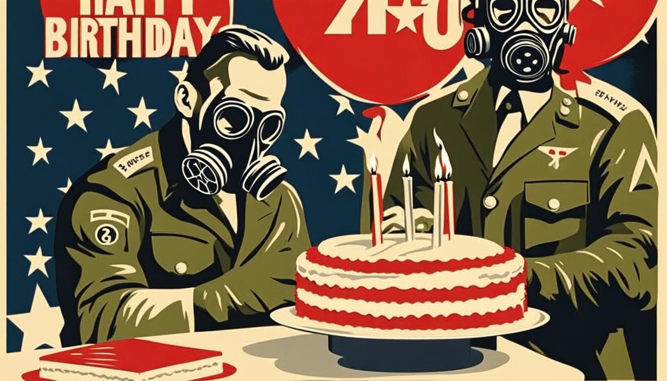 Cold War Propaganda Poster with Birthday Cake