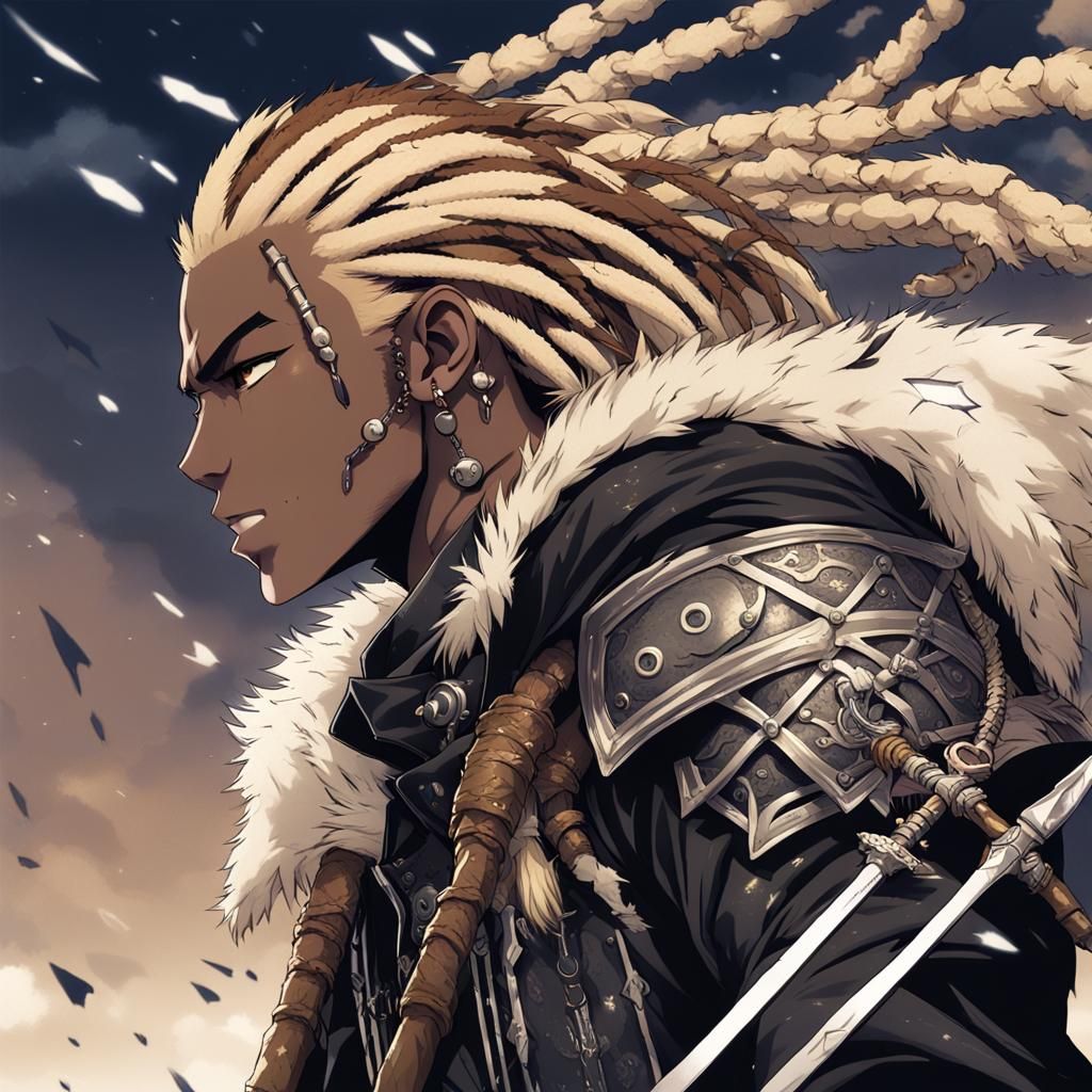 Anime Style Black Adventurer with Bone Spear