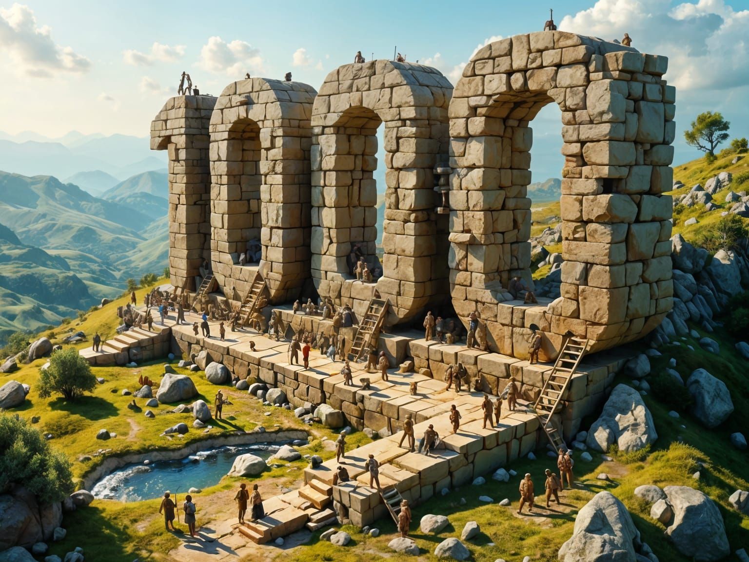 Miniature People Build Monumental Stone Structure