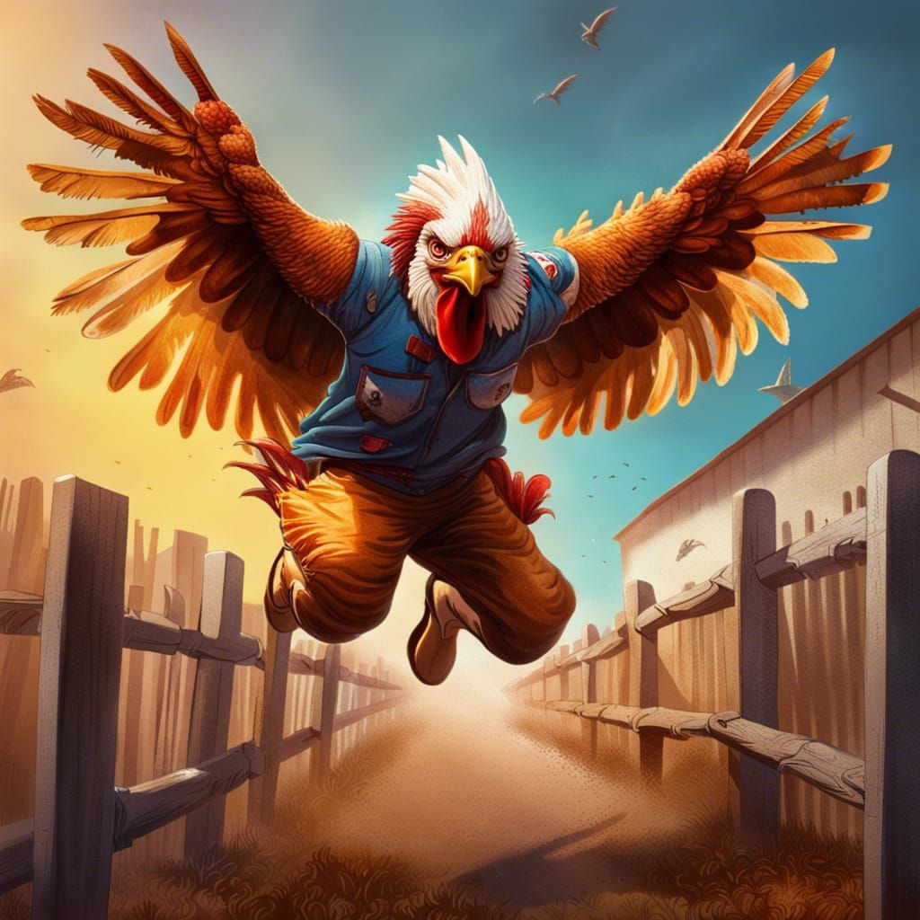 Hyperrealistic Chicken Man with Eagle Wings