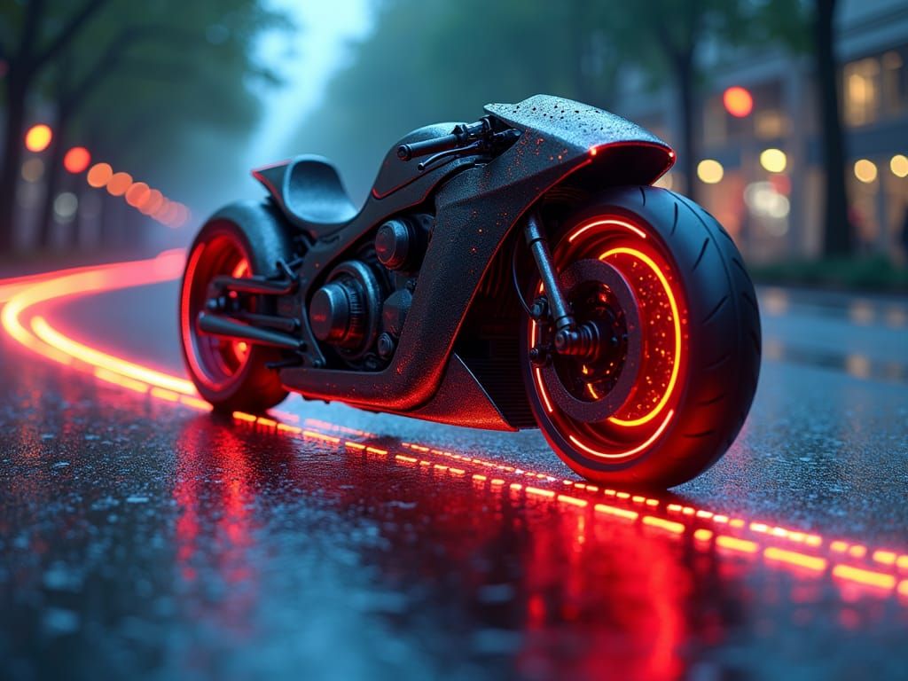 Cyberpunk Motorcycle on Neon Road, Professional Photography